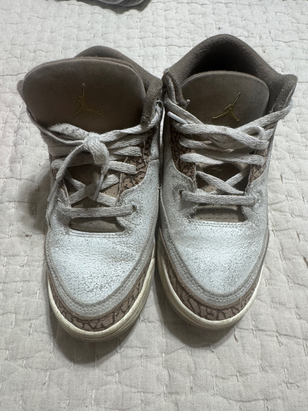 Jordan Low-Top Sneakers in Taupe and Cream with Elephant Print